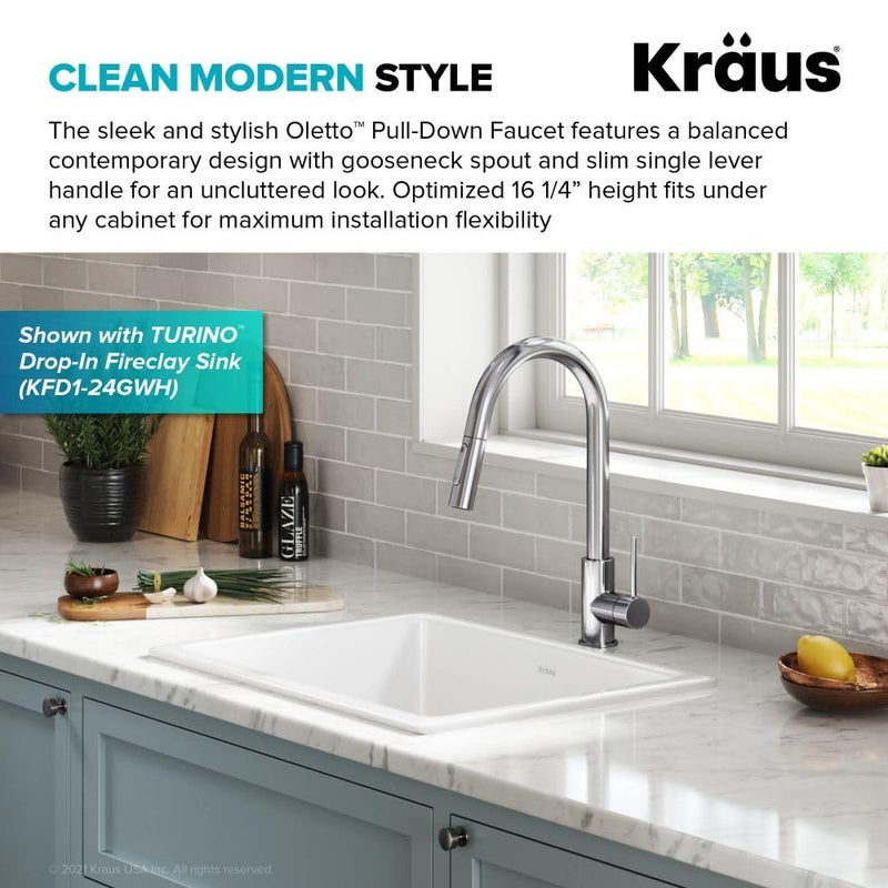 KRAUS Oletto Contemporary Pull-Down Single Handle Kitchen Faucet in Chrome, KPF-3104CH - Image 4